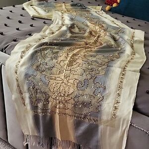 Elegant Indian Gold and Gray Shawl